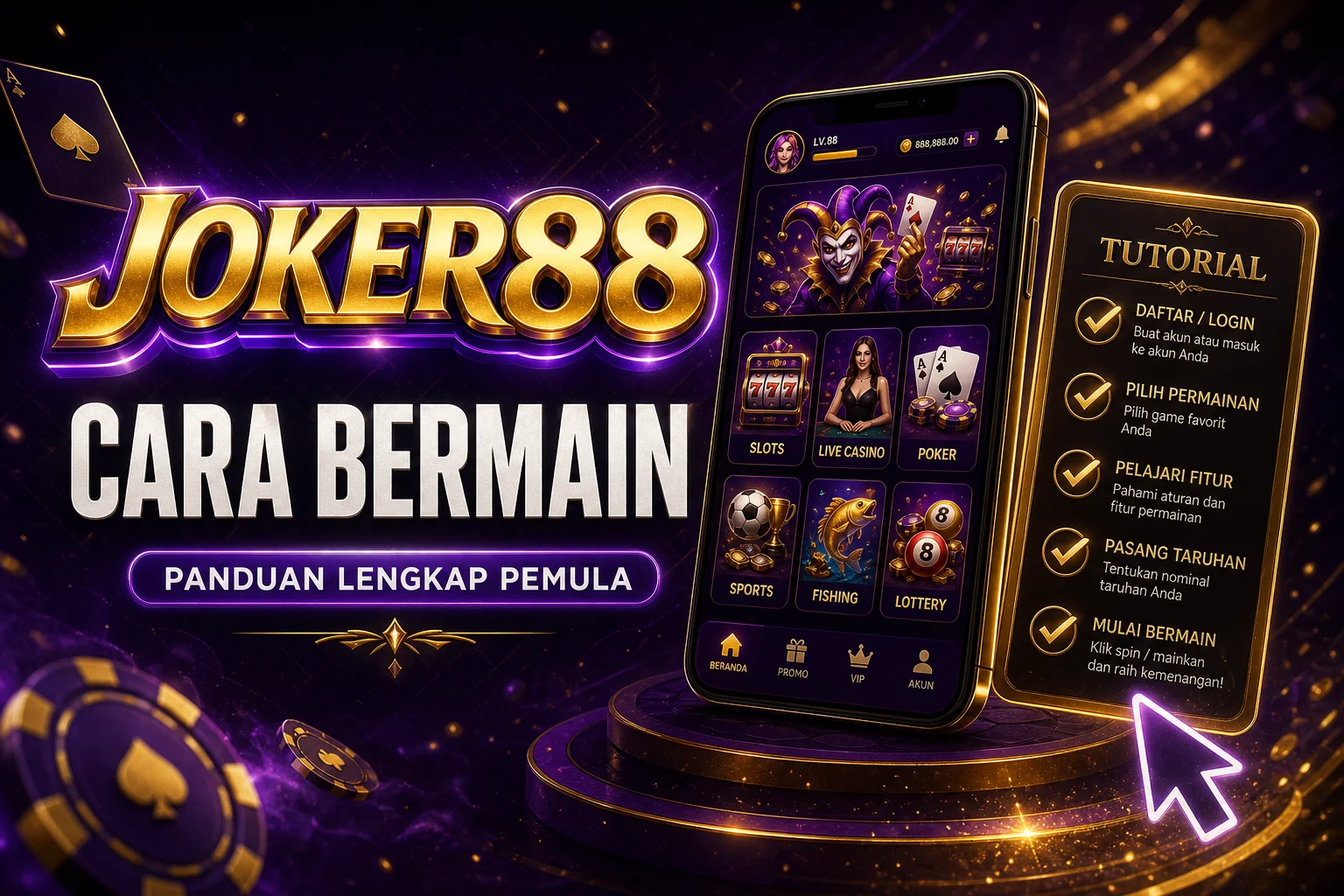 Cara Bermain di JOKER88 Play: Panduan Lobby Ungu Neon dari Daftar sampai Withdraw
